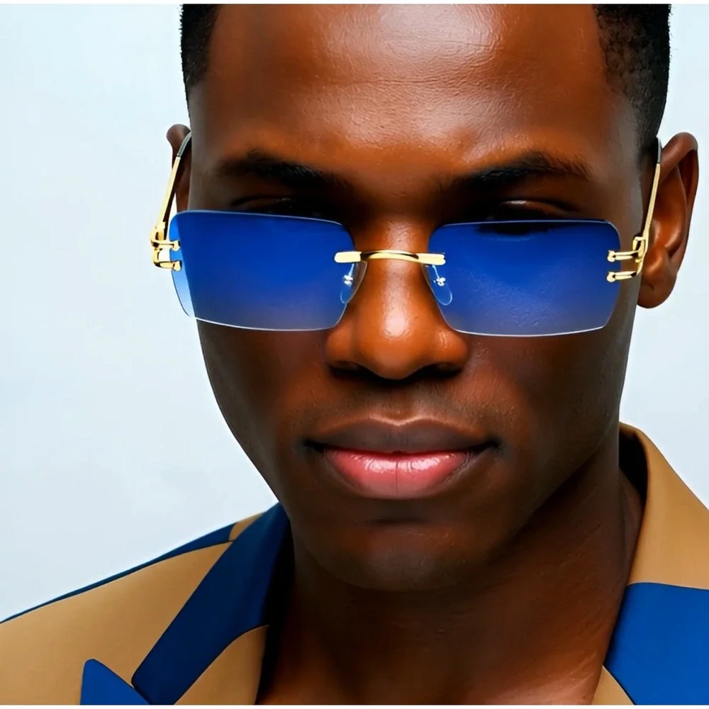 Blue Lens Gradient Sunglasses Gold Metal Frame‎ UV400 Sun Protection Metal Frame